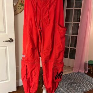 Red Cargo Pants with Black Detail